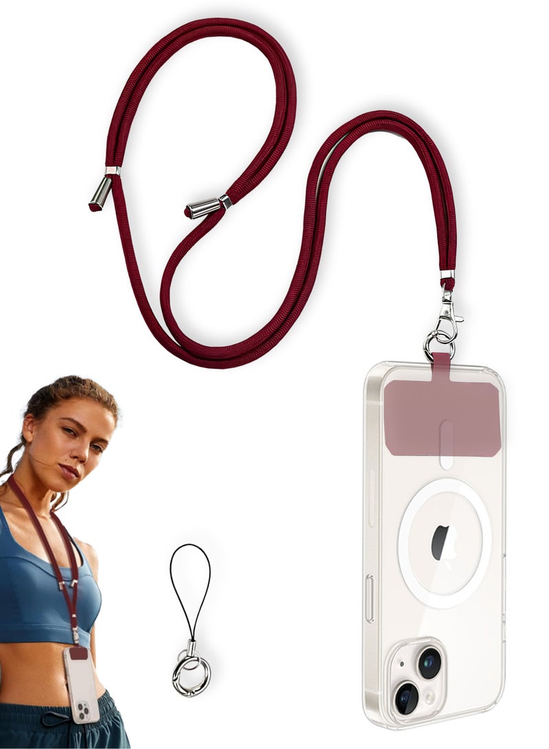 2-Piece Smart Phone Lanyards, Universal Cell Phone Lanyard Adjustable Phone Strap Crossbody Lanyard Patch (Burgundy)  - Image 1