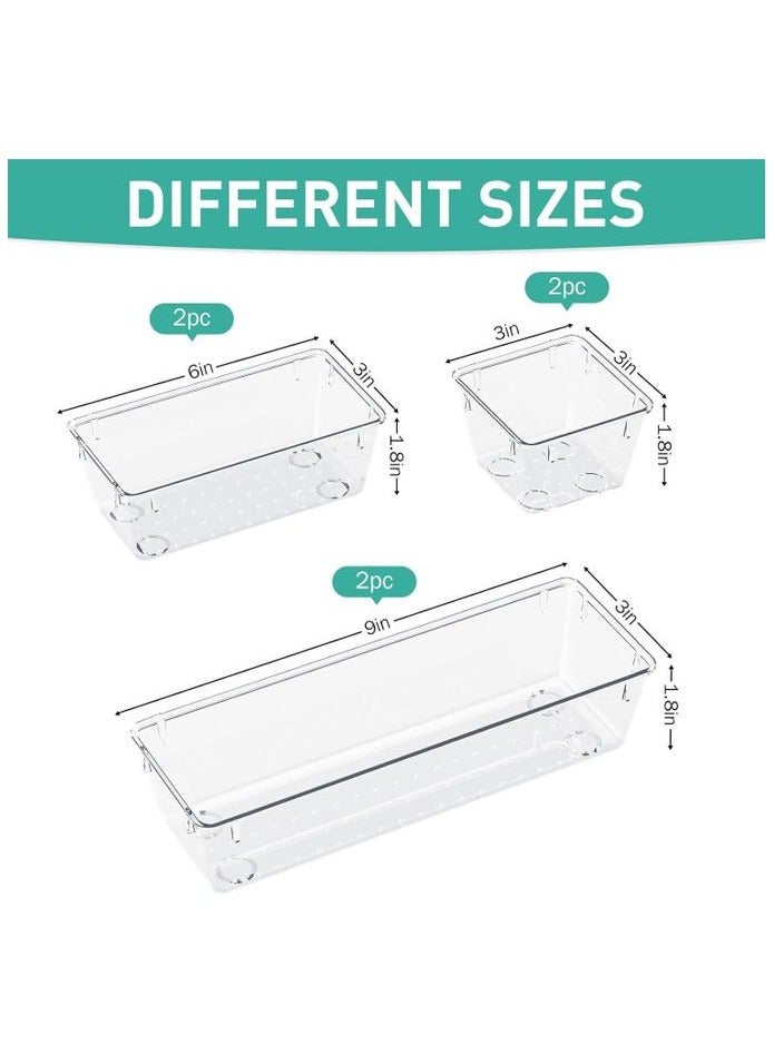 Desk Drawer Organizer Bins, 6 Pack Cosmetic Organizers and Storage, Non-Slip Plastic Drawer Organizer for Makeup, Bathroom, Kitchen, Office - Image 2