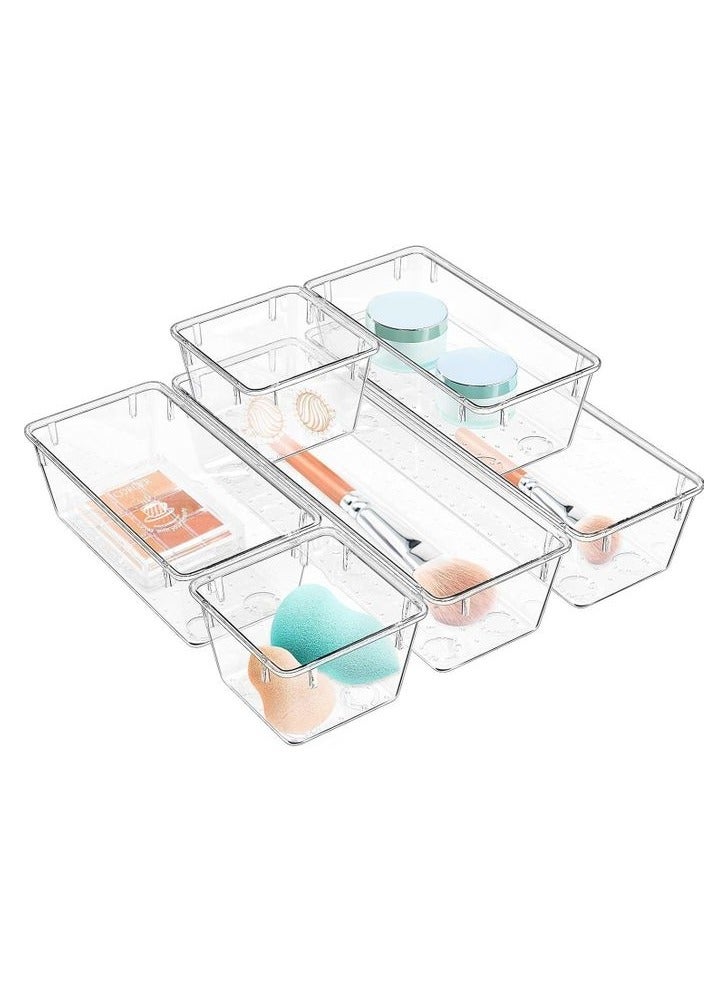 Desk Drawer Organizer Bins, 6 Pack Cosmetic Organizers and Storage, Non-Slip Plastic Drawer Organizer for Makeup, Bathroom, Kitchen, Office - Image 1