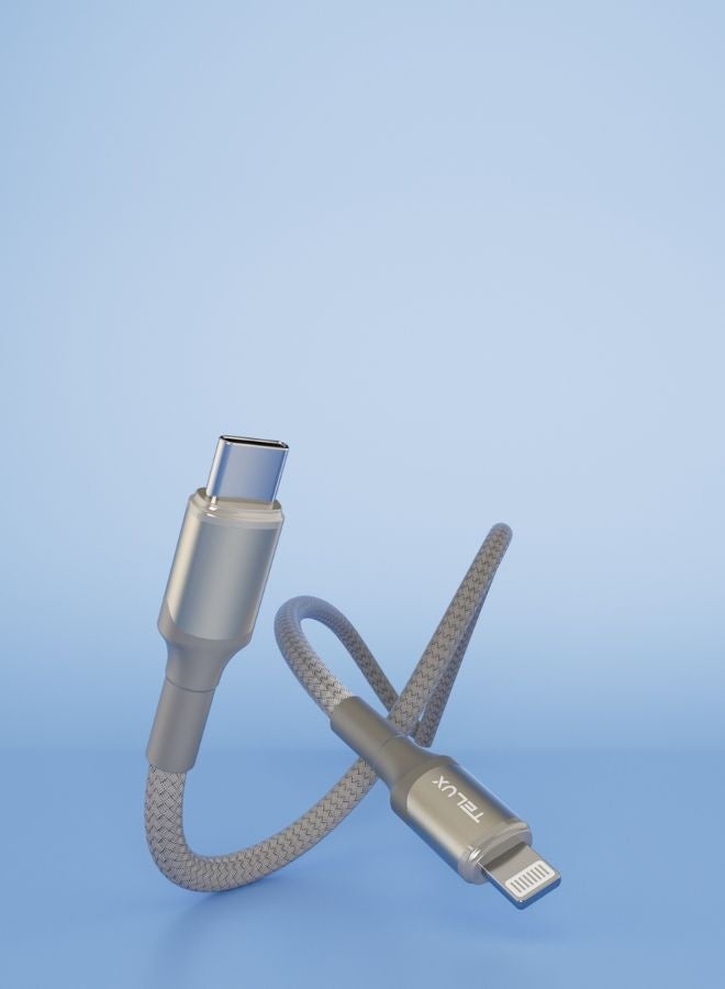 تيلكس كابل USB-C إلى Lightning مضفر بطول 1 متر، شحن سريع PD بقوة 27 وات، مضفر من النايلون المقاوم للتآكل، عمر افتراضي يتجاوز 10000 ثنية، سرعة نقل بيانات 480 ميجابت في الثانية، لون تيتانيوم داكن - Image 3
