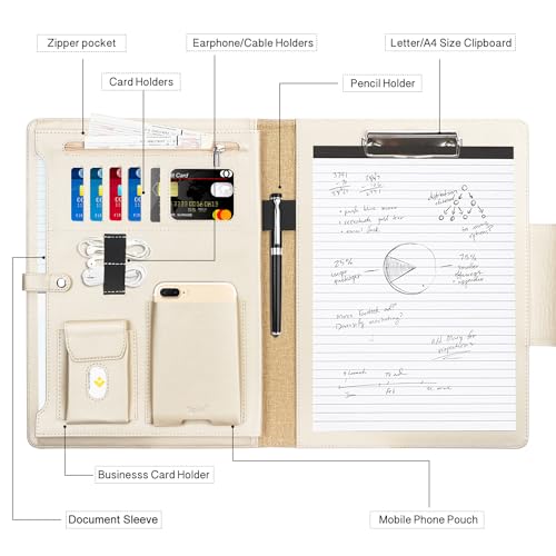 Toplive Conference Folder - Executive Business Padfolio with Letter/A4 Size Clipboard, Document Sleeve & Card Holders - Black - Image 3