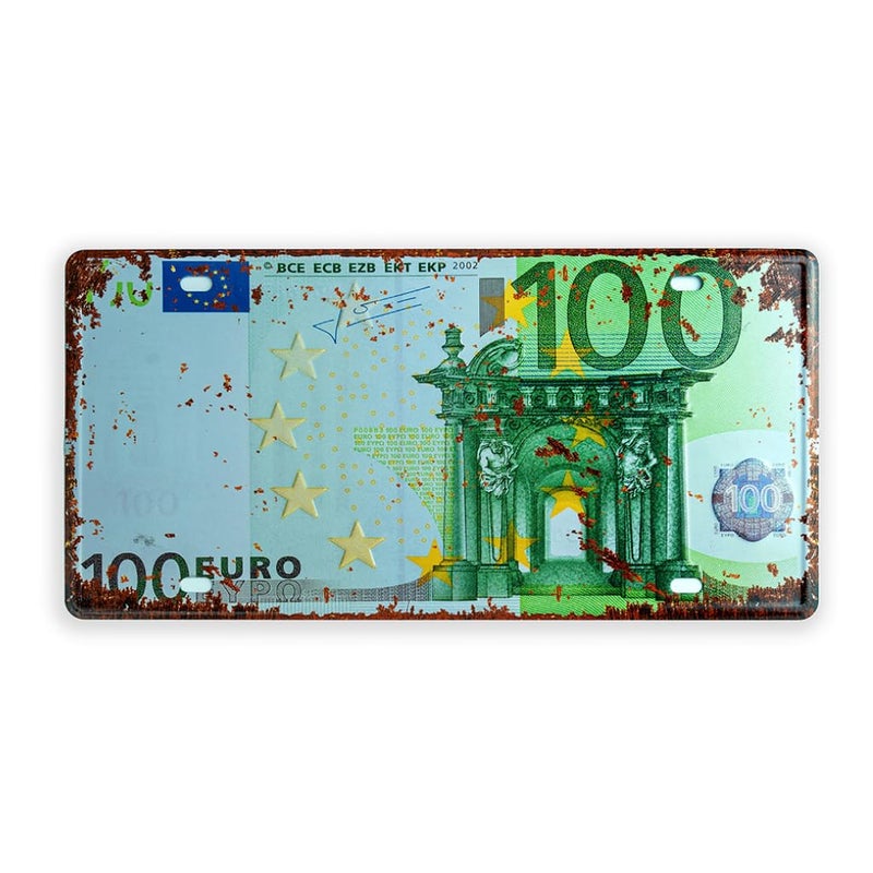 EAZYWAGON "Hundred Euros" Vintage Retro Metal Signs - License Wall Plate, Car Tag - Ideal for Cafe, Restaurant, Shop, Home, Hotel, Club, Office, Living Area - Design Plaque - Image 1