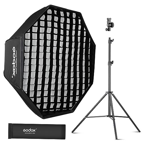 Godox 37595cm Octagon Umbrella Soft Box Kit with Grid 2m Light Stand TypeE Hot Shoe Holder Bracket Compatible Octabox for Studio Photo Flash Speed Light - Image 1