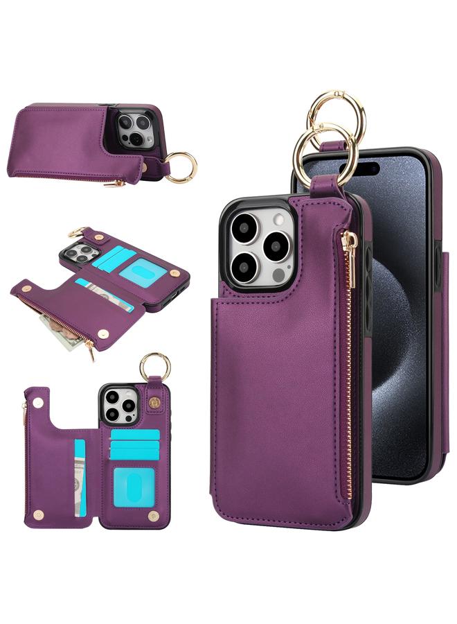 S-TOP Case For iPhone 15 Pro Max RFlD Anti-theft Double Buckle Ring Zipper Card Phone Case - Image 1
