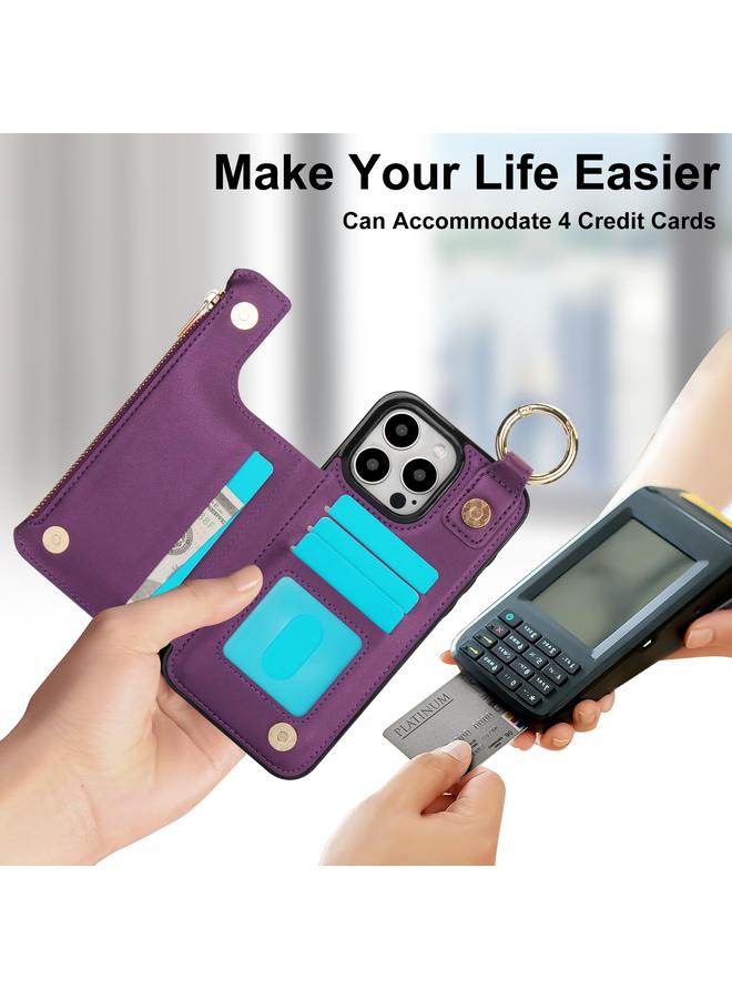 S-TOP Case For iPhone 15 Pro Max RFlD Anti-theft Double Buckle Ring Zipper Card Phone Case - Image 5