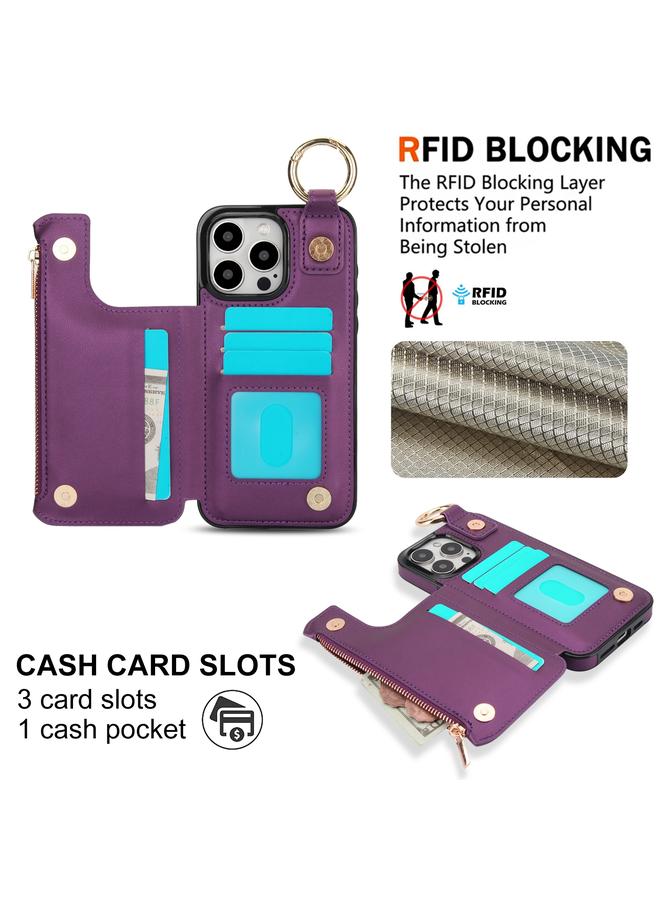 S-TOP Case For iPhone 15 Pro Max RFlD Anti-theft Double Buckle Ring Zipper Card Phone Case - Image 3