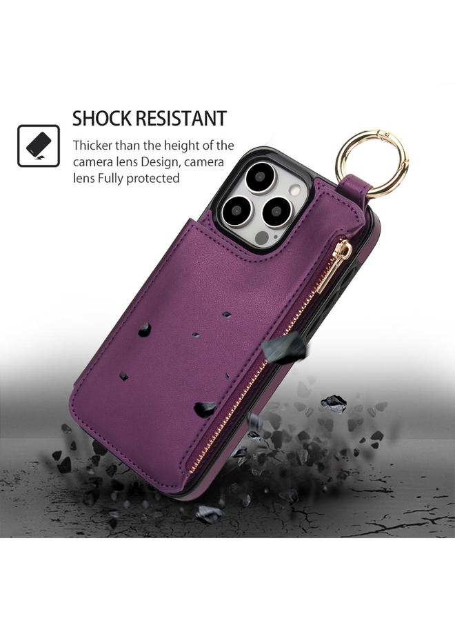 S-TOP Case For iPhone 15 Pro Max RFlD Anti-theft Double Buckle Ring Zipper Card Phone Case - Image 2