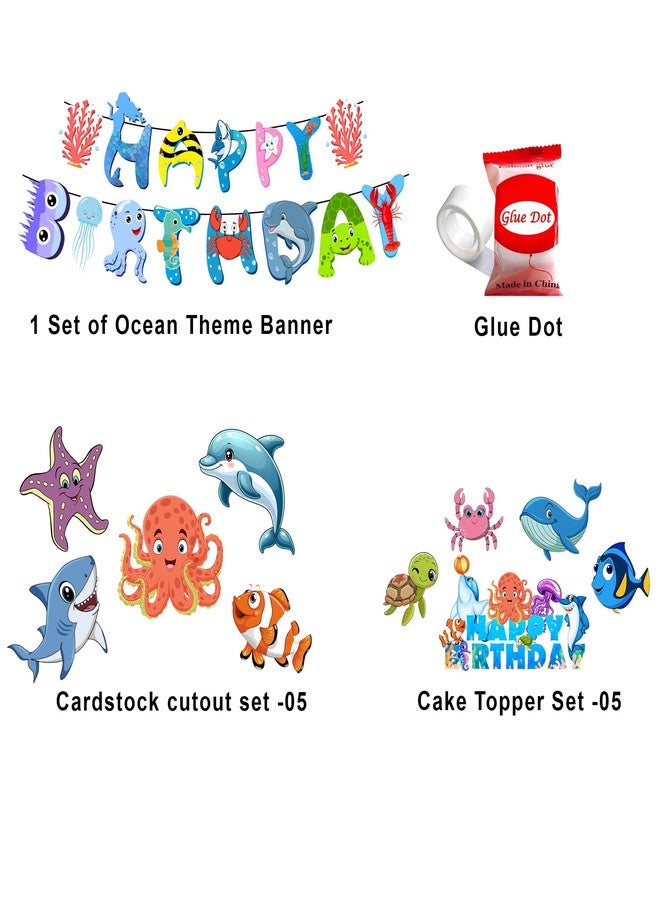 Partyjoy Ocean Kids party Decoration Theme for Kids – Happy Birthday Banner, Sea Animal Cake Topper, Ocean Theme Cupcake Toppers, Under The Sea Birthday set (Without balloons) - Image 2