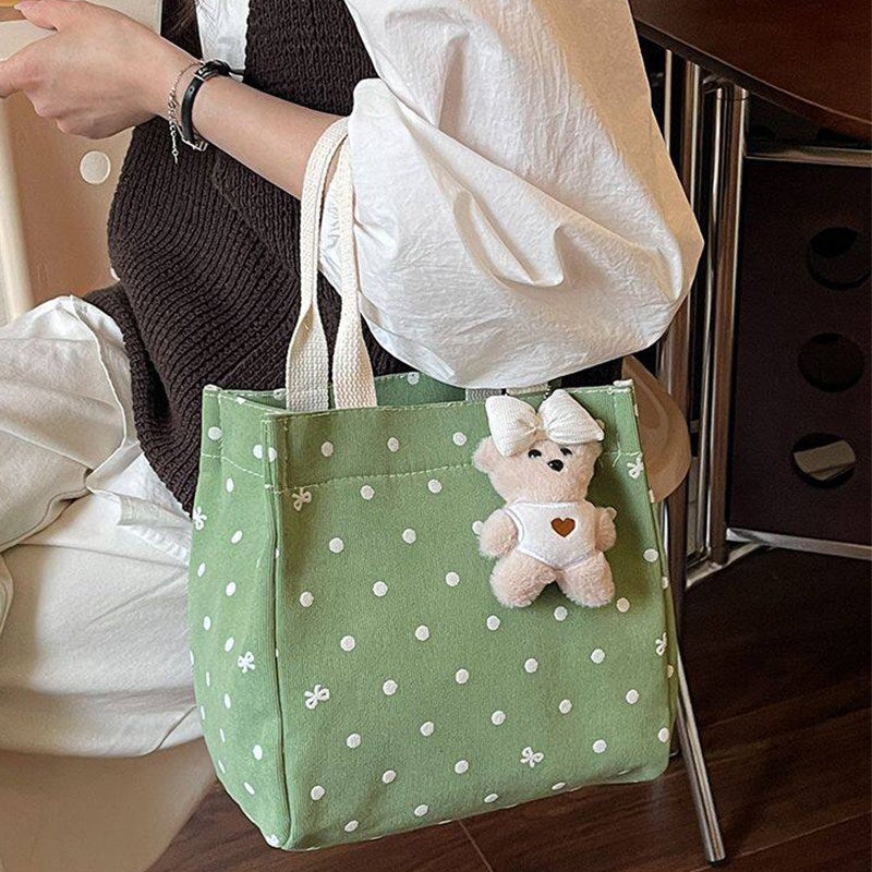 Polka Dot Bear Canvas Shopper Tote Bag - Image 3