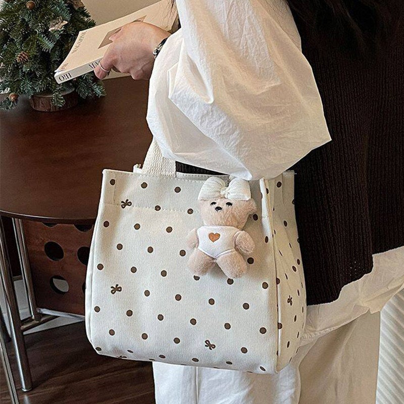 Polka Dot Bear Canvas Shopper Tote Bag - Image 4