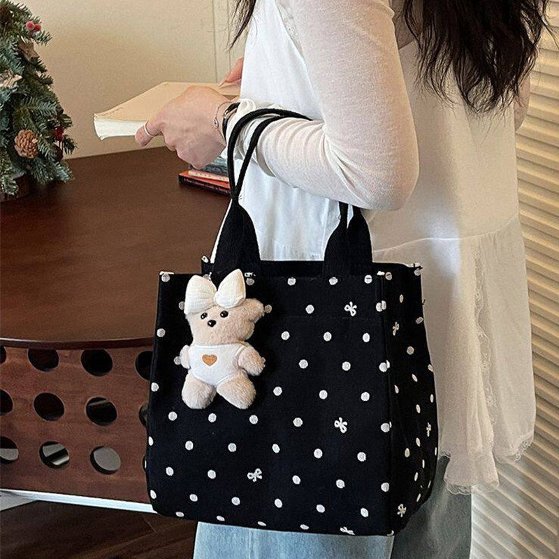 Polka Dot Bear Canvas Shopper Tote Bag - Image 2