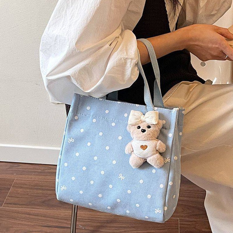 Polka Dot Bear Canvas Shopper Tote Bag - Image 1