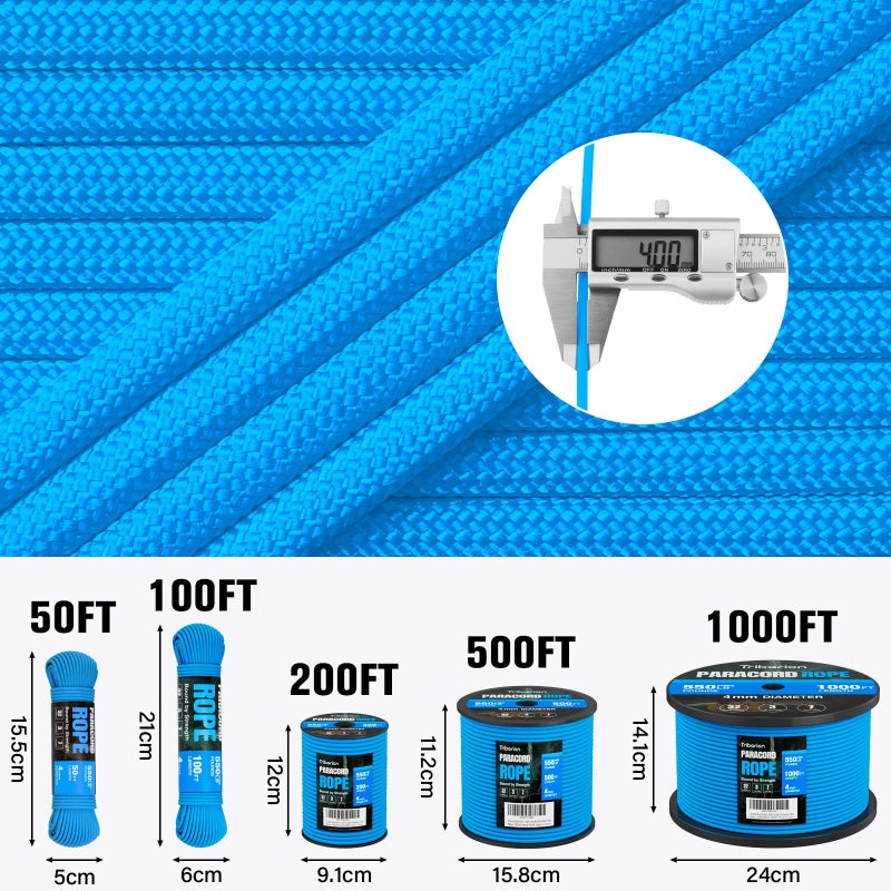 Triberion Paracord Rope 550 lb - 100ft 5/32" Parachute Cord 4MM 7-Strand para Cord - Heavy Duty Spool String for Survival,Camping Gear, Survival Bracelet, Clothesline - Blue - Image 5