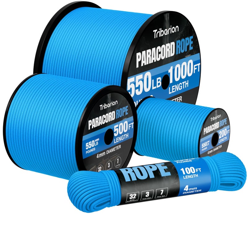 Triberion Paracord Rope 550 lb - 100ft 5/32" Parachute Cord 4MM 7-Strand para Cord - Heavy Duty Spool String for Survival,Camping Gear, Survival Bracelet, Clothesline - Blue - Image 1