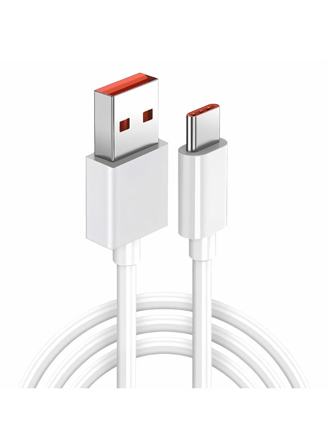 كابل USB إلى Type C للشحن فائق السرعة ونقل البيانات، 120 واط 6 أمبير، أبيض - Image 1