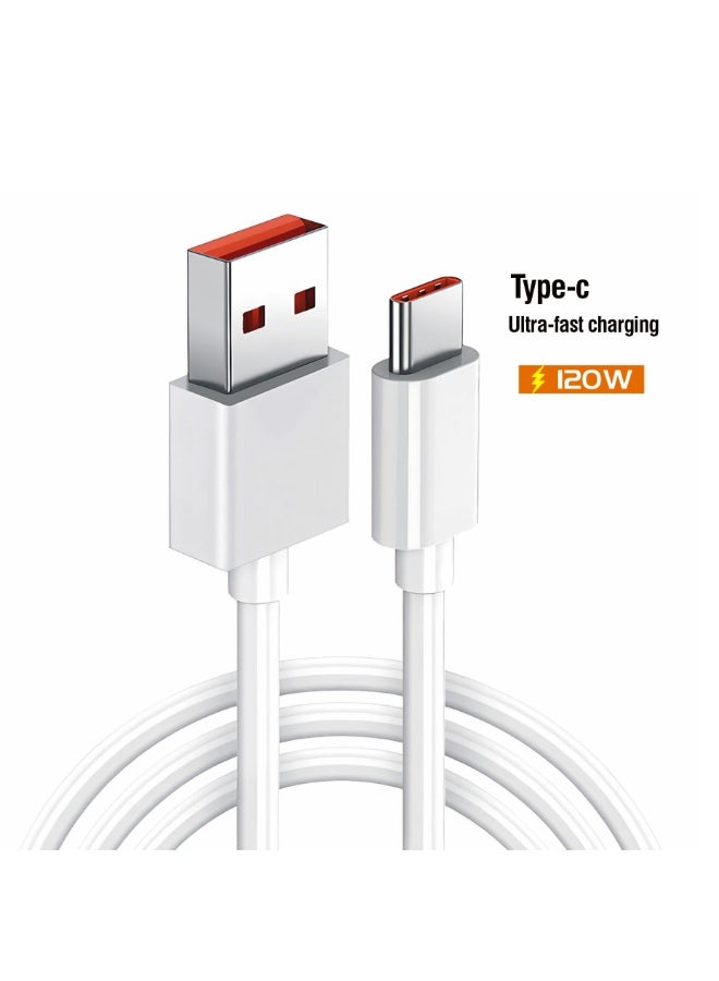 كابل USB إلى Type C للشحن فائق السرعة ونقل البيانات، 120 واط 6 أمبير، أبيض - Image 2