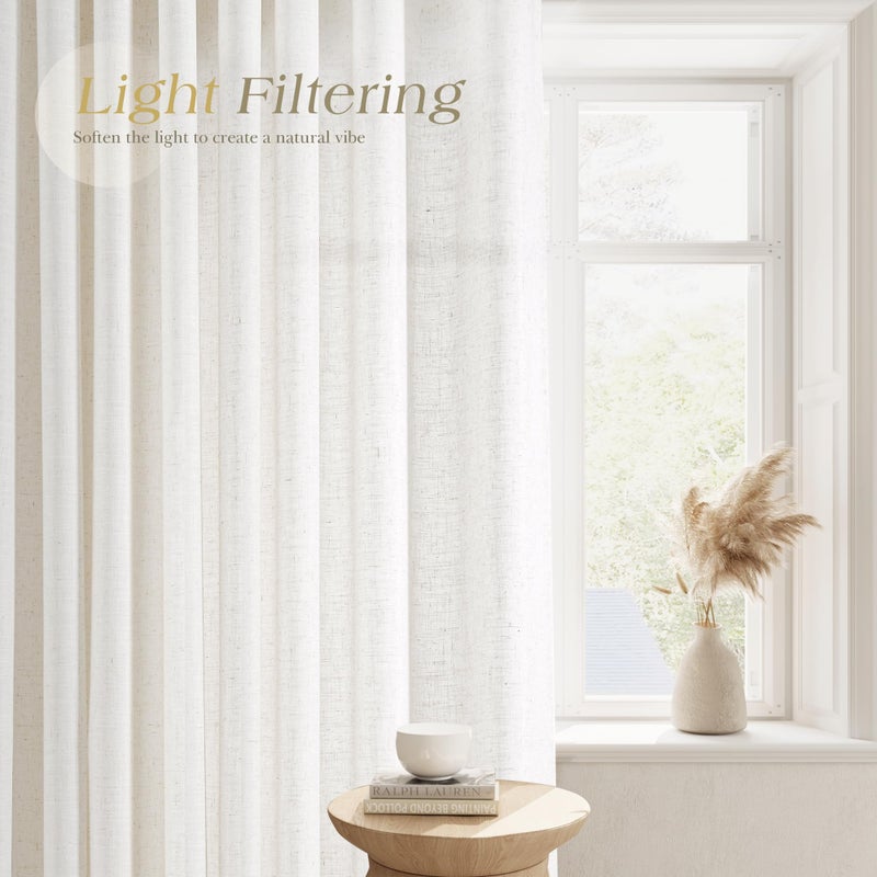 Nanspring Grommet Cream Linen Curtains 96 inches Long for Living Room Dining Aesthetic Neutral Decor Farmhouse Boho Light Filtering Semi Sheer Curtains 96 inch Length Patio Sliding Door Bedroom Drapes 8 Ft - Image 5