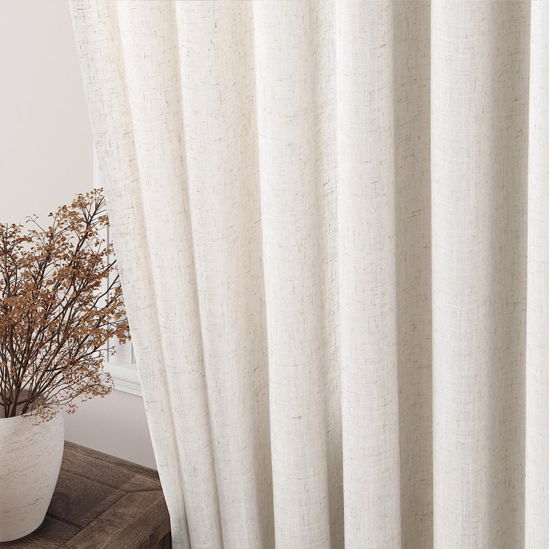 Nanspring Grommet Cream Linen Curtains 96 inches Long for Living Room Dining Aesthetic Neutral Decor Farmhouse Boho Light Filtering Semi Sheer Curtains 96 inch Length Patio Sliding Door Bedroom Drapes 8 Ft - Image 3