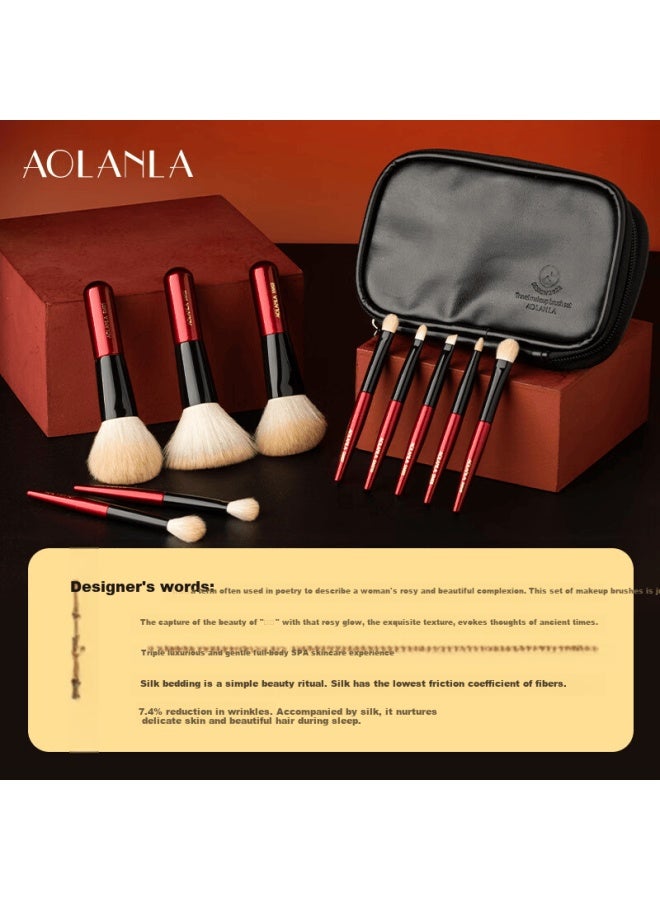 Aolanla Portable Mini Red 10-piece Makeup Brush Set With Animal Hair Travel Beauty Brushes Gift For Wife - Image 3
