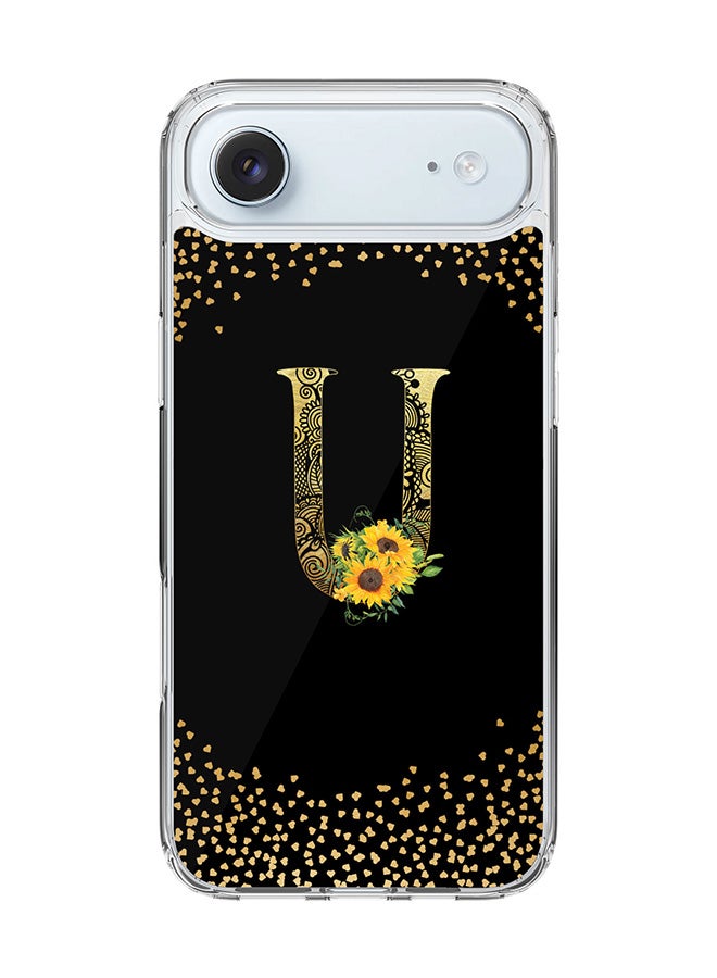 Stylizedd Classic Clear MagSafe Case for iPhone 17 Air , Hybrid Soft Case Flexible Edges Anti Drop TPU PC Gel Thin Transparent Cover [ Designed for iPhone 17 Air ] - Custom Monogram Initial Letter Floral Pattern Alphabet - U ( Black )