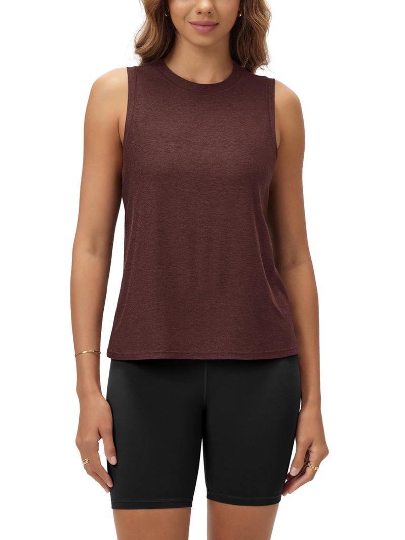 ODODOS Women's Performance Tank Ultra Soft odSTRATUM Tech Sleeveless Tee Shirts High Crew Neck Pullover Top, Java Heather, Medium - Image 1