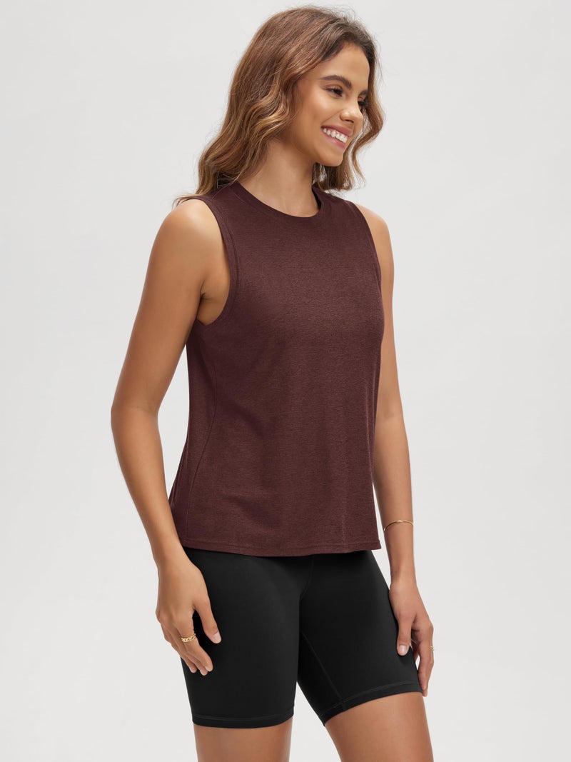 ODODOS Women's Performance Tank Ultra Soft odSTRATUM Tech Sleeveless Tee Shirts High Crew Neck Pullover Top, Java Heather, Medium - Image 2