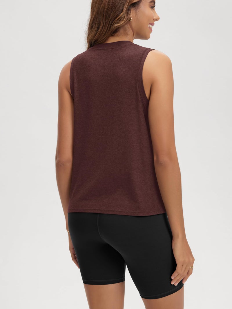 ODODOS Women's Performance Tank Ultra Soft odSTRATUM Tech Sleeveless Tee Shirts High Crew Neck Pullover Top, Java Heather, Medium - Image 3