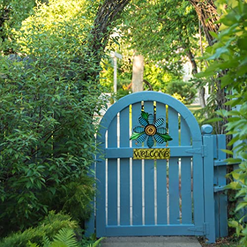 E-view Metal Welcome Sign Daisy Hanging Signs for Front Door - Indoor Outdoor Door Decor Wall Art Flower Decoration Decorative Ornament Wreath for Home Garden Patio (Blue) - Image 4