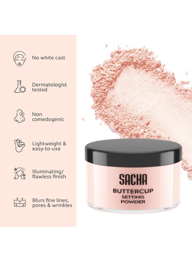 Sacha BUTTERCUP Rosé Setting Powder. No Ashy Flashback. Blurs Fine Lines and Pores. Loose, Translucent Face Powder to Set Makeup Foundation or Concealer. For All Skin Tones, 1.75 oz. - Image 4