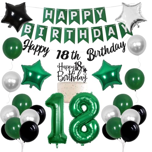 Cheereveal 18th Birthday Decorations for Boys GreenTime To Adult Happy Birthday Banner Cake Topper Number 18 Foil Balloon for 18 Year Old Birthday Party Supplies - Image 1