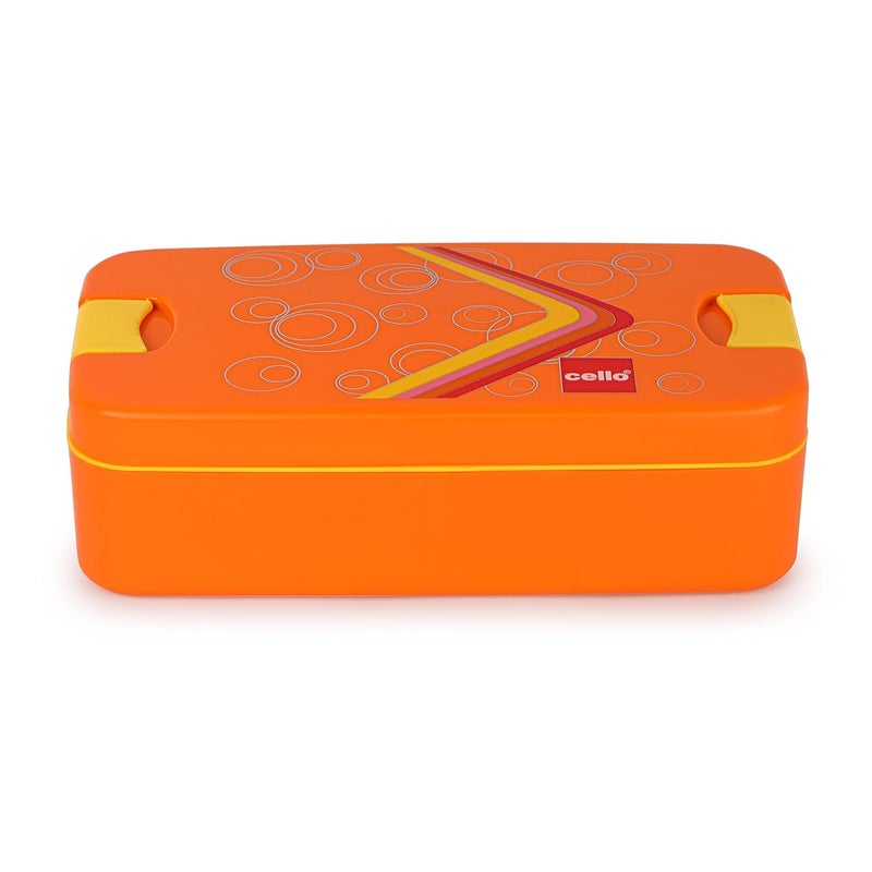 Cello CELLO Food Mate Snap Lock Plastic Lunch Box, 713ml, Orange | 2 Compartment with 2 Side Lock for School Kids and Adults | Leak-Proof Snacks Tiffin Box for School Kids, Office, Picnic & Travelling  - Image 1