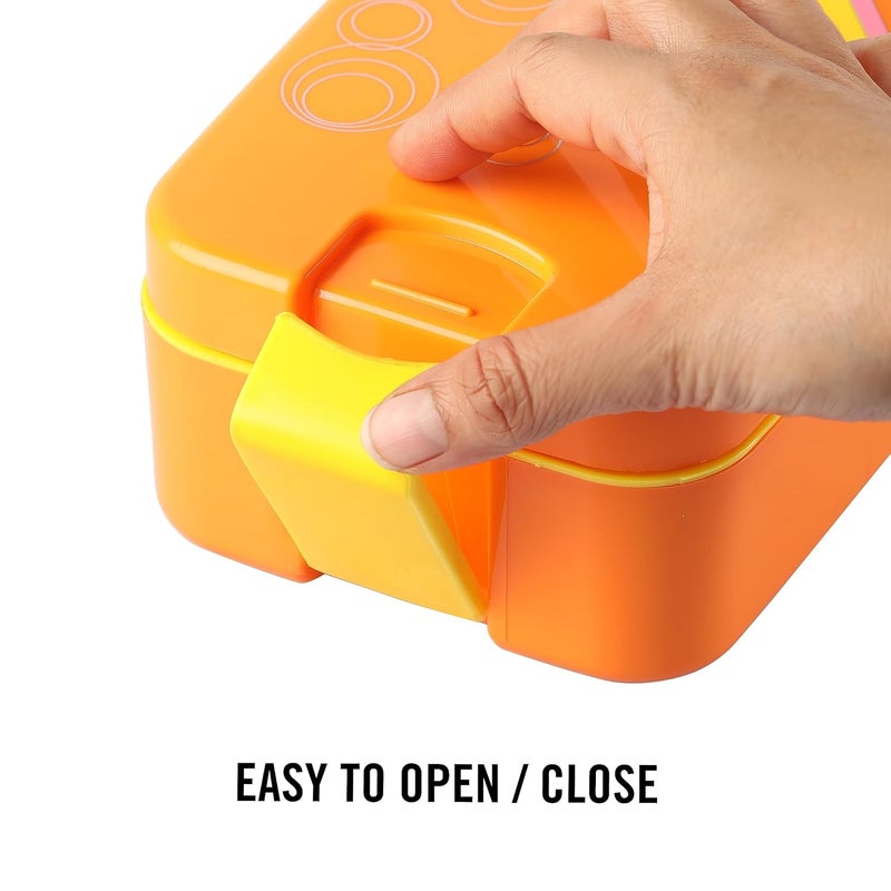 Cello CELLO Food Mate Snap Lock Plastic Lunch Box, 713ml, Orange | 2 Compartment with 2 Side Lock for School Kids and Adults | Leak-Proof Snacks Tiffin Box for School Kids, Office, Picnic & Travelling  - Image 3