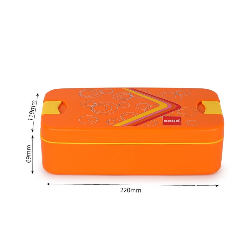 Cello CELLO Food Mate Snap Lock Plastic Lunch Box, 713ml, Orange | 2 Compartment with 2 Side Lock for School Kids and Adults | Leak-Proof Snacks Tiffin Box for School Kids, Office, Picnic & Travelling  - Image 4