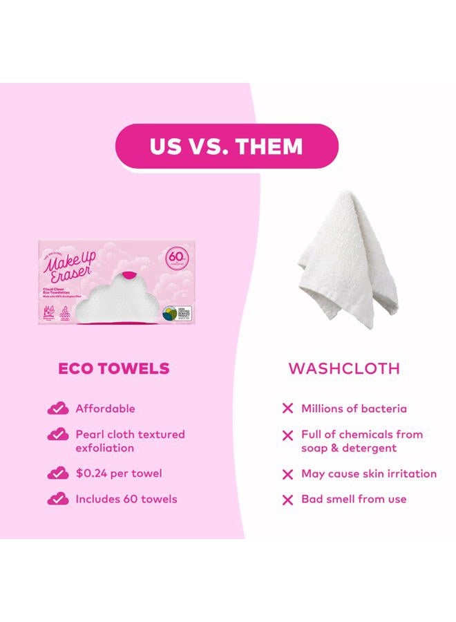 Makeup Eraser Cloud Clean Eco Towelettes, Certified 100% USDA Biobased Face Towel, Biodegradable Disposable Face Towelette, Dry Wipe Made From Ultra Soft, 100% Eucalyptus Fibers, 60ct., 1 pack - Image 2