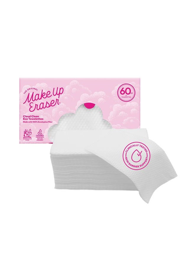 Makeup Eraser Cloud Clean Eco Towelettes, Certified 100% USDA Biobased Face Towel, Biodegradable Disposable Face Towelette, Dry Wipe Made From Ultra Soft, 100% Eucalyptus Fibers, 60ct., 1 pack - Image 1