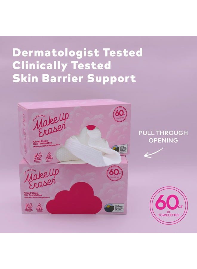 Makeup Eraser Cloud Clean Eco Towelettes, Certified 100% USDA Biobased Face Towel, Biodegradable Disposable Face Towelette, Dry Wipe Made From Ultra Soft, 100% Eucalyptus Fibers, 60ct., 1 pack - Image 5