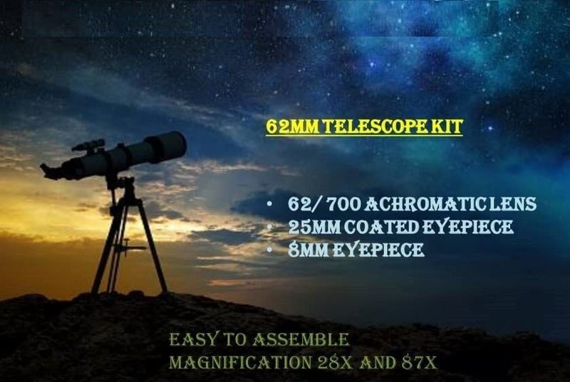 DWIJ Anand Traders 60mm Telescope Making kit 700mm Focal Length,25mm and 8mm Eyepiece,28x,87x Zoom - Image 3