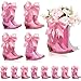 Memorywuu 12 Set Pink Western Cowgirl Bow Boots Flower Boxes Centerpiece Boot Shape Gift Boxes Western Party Decoration Vase Centerpiece for Table Boots for Rodeo Birthday Baby Shower Wedding Supplies - Image 2