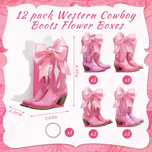 Memorywuu 12 Set Pink Western Cowgirl Bow Boots Flower Boxes Centerpiece Boot Shape Gift Boxes Western Party Decoration Vase Centerpiece for Table Boots for Rodeo Birthday Baby Shower Wedding Supplies - Image 5