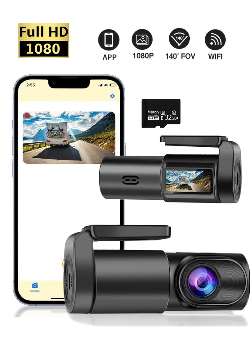 X-level 1080P Full HD WiFi Dash Cam with GPS & Free 32GB SD Card – Night Vision, 140° Wide-Angle, 360° Rotating Car Camera, APP Control, WDR, Loop Recording （Black）  - Image 1