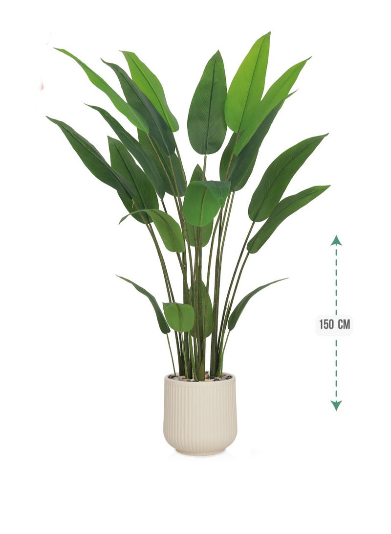 تالا شجرة ورق عصفور الجنة صناعية بارتفاع 150 سم مع حوض بلاستيك – ديكور أنيق يضفي لمسة طبيعية على المنزل والمكتب - Image 1