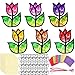 Supervitae 24 Sets Tulip Crafts Kits Mothers Day Crafts Spring Flower Paper Sun Catchers Art Kits DIY Tissue Paper Sign Make Your Own Flower Stickers Scene for Mothers Day Gifts Art Activities - Image 2