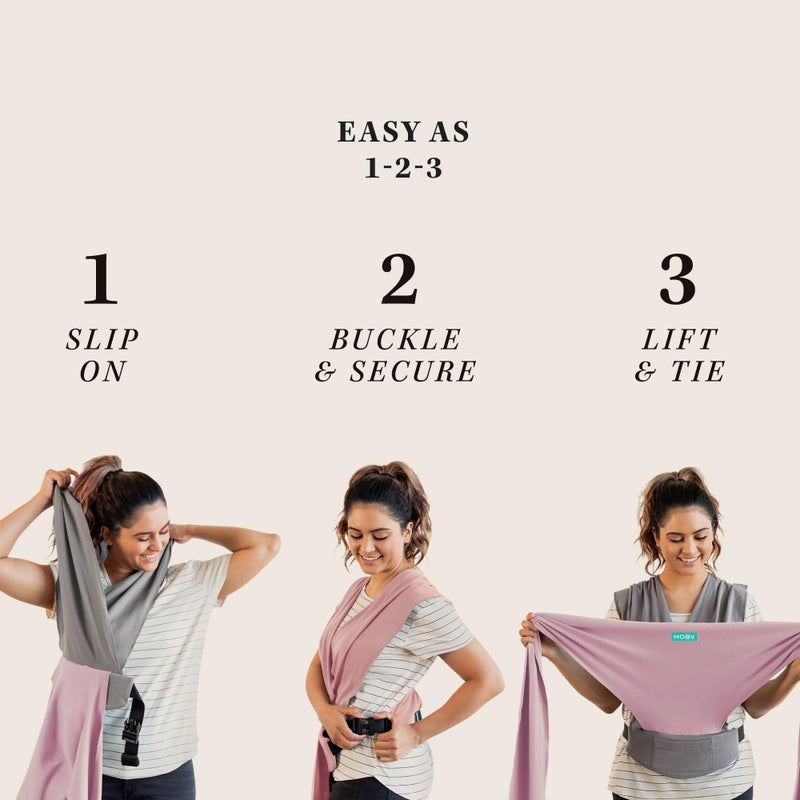 Moby Baby Wrap Carrier Easy-Wrap for Newborns to Toddlers (8-33lbs), Infant Sling Carrier, Lightweight & Hands Free Design for Mom and Dad, Adjustable for All Body Types (Charcoal/Dusty Rose) - Image 5