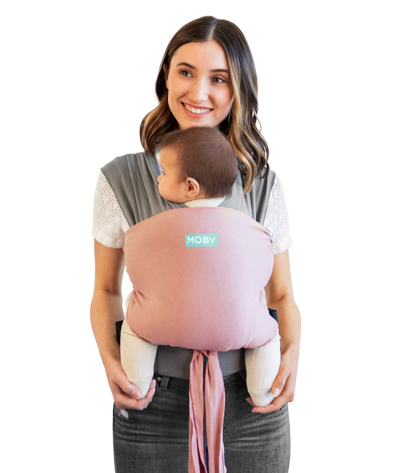 Moby Baby Wrap Carrier Easy-Wrap for Newborns to Toddlers (8-33lbs), Infant Sling Carrier, Lightweight & Hands Free Design for Mom and Dad, Adjustable for All Body Types (Charcoal/Dusty Rose) - Image 1