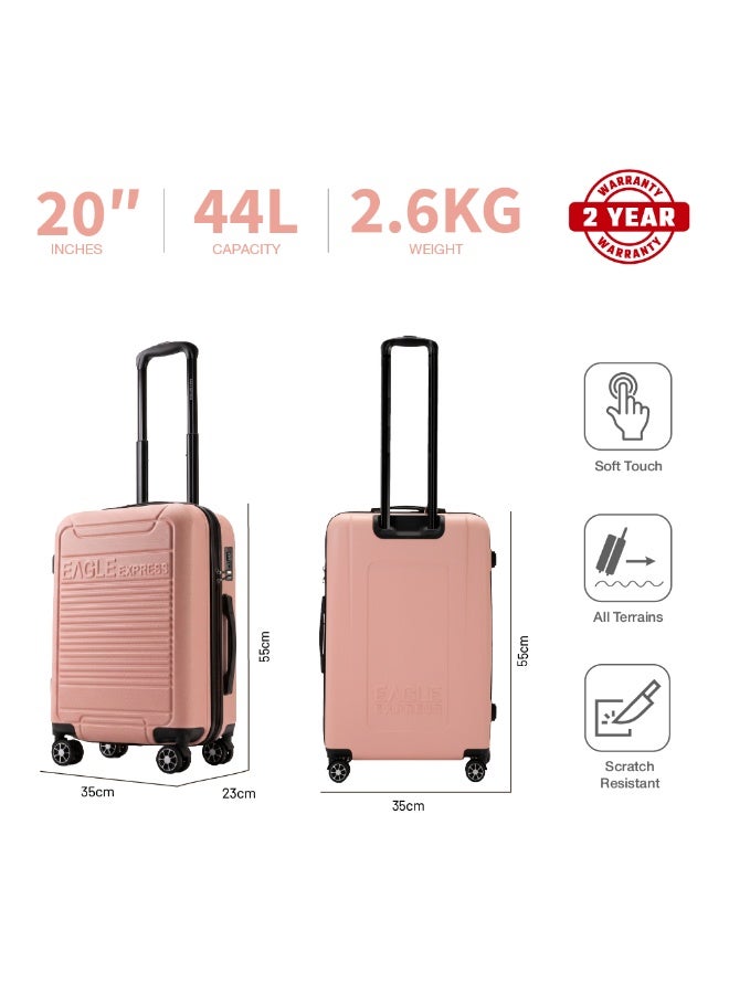 Eagle Express Defender 20 Inch Cabin Luggage Baby Pink, ABS Hard Shell Carry On Trolley Suitcase with Scratch Resistant Design, Silent Double Spinner Wheels, Anti-Theft Zipper, Soft Grip Handle and 2 Year Warranty - Image 3