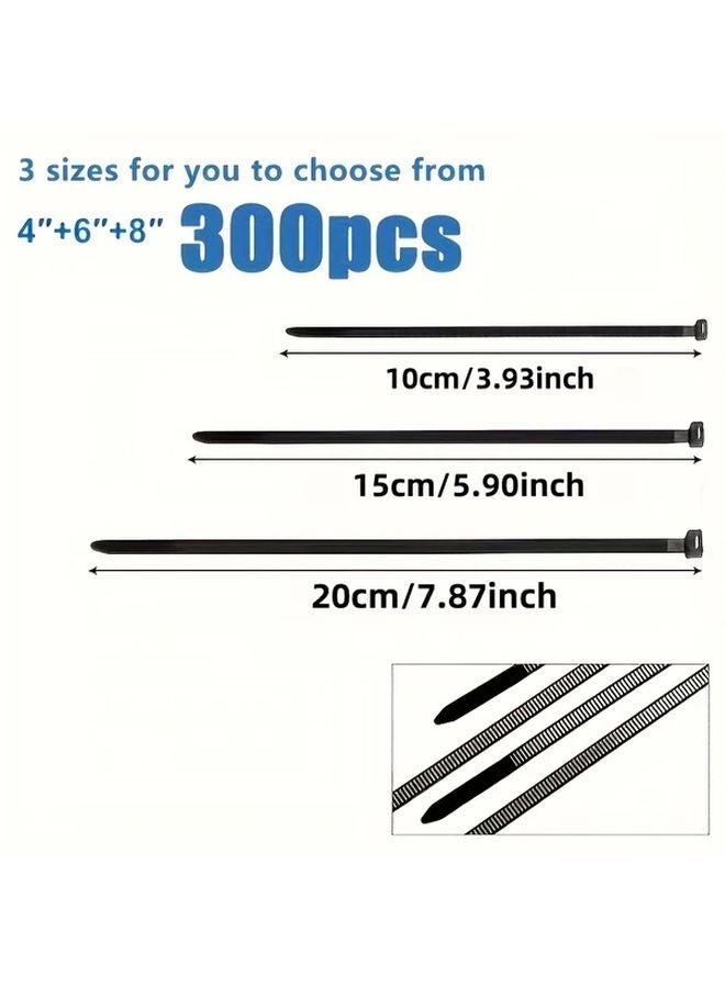 300pcs Black Nylon Cable Ties 3 94in 5 91in 7 87in Heavy Duty Self Tightening Cord Organizer - Image 4