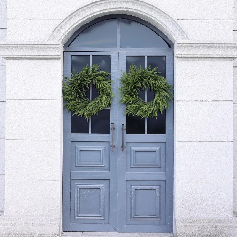 Christmas Wreath 24 Inch Real Touch Norfolk Pine Wreath - UV Resistant Faux Pine Wreath for Indoor Outdoor Front Door Wall Mantle Holiday Decoration - Image 5