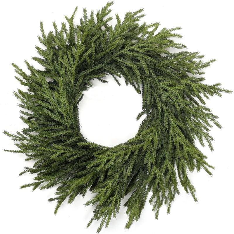 Christmas Wreath 24 Inch Real Touch Norfolk Pine Wreath - UV Resistant Faux Pine Wreath for Indoor Outdoor Front Door Wall Mantle Holiday Decoration - Image 1