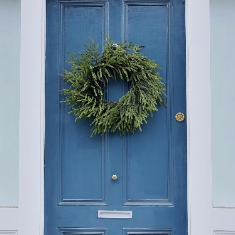 Christmas Wreath 24 Inch Real Touch Norfolk Pine Wreath - UV Resistant Faux Pine Wreath for Indoor Outdoor Front Door Wall Mantle Holiday Decoration - Image 3