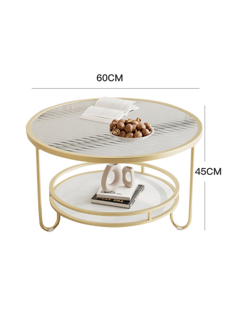 Sharpdo Living Room Sofa Glass Coffee Table, Round Double Layer Side Table - Image 5